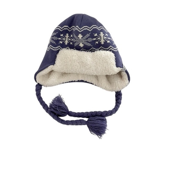 Carhartt Knit Earflap Sherpa Hat One Size Purple Lined Braided Tassel Snowflakes - Picture 2 of 6